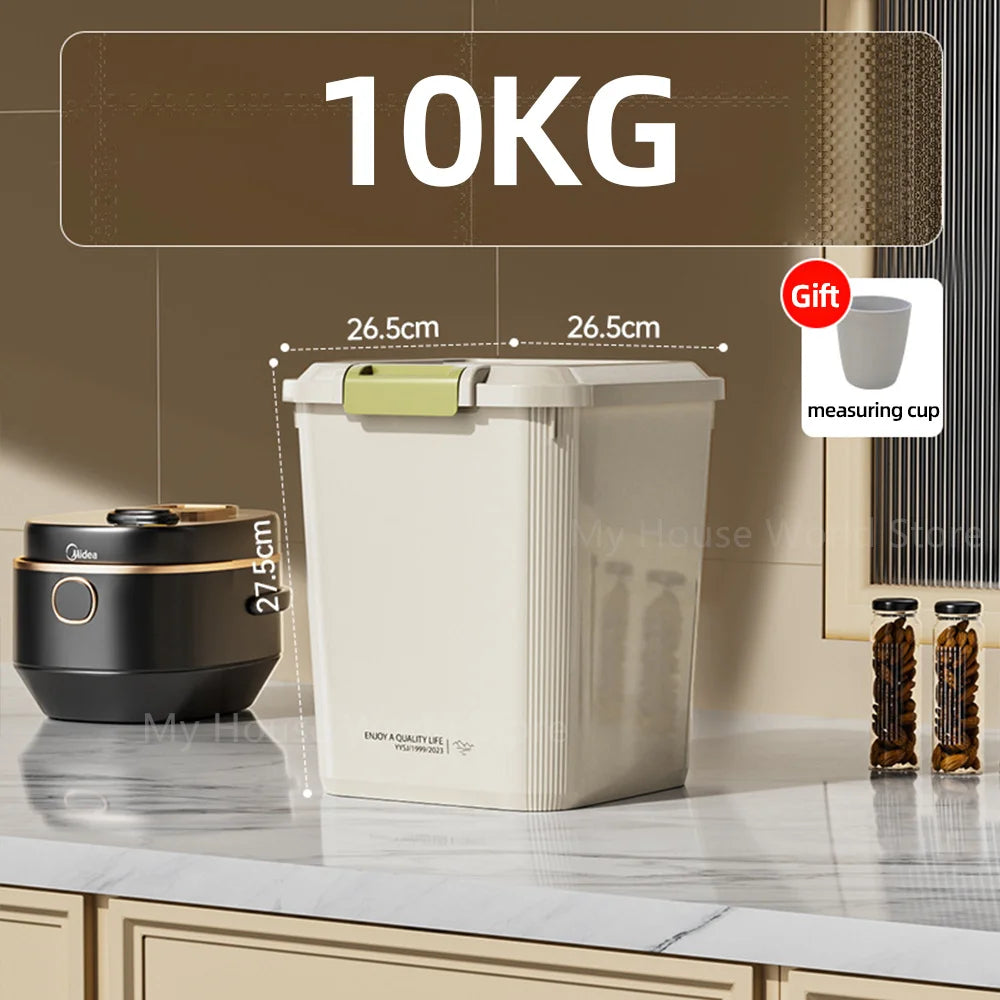 Szczelny Dozownik Zbóż 5KG/10KG – Z Zapięciem, Ochrona przed Owadami, Organizer Kuchenny na Karmę dla Zwierząt