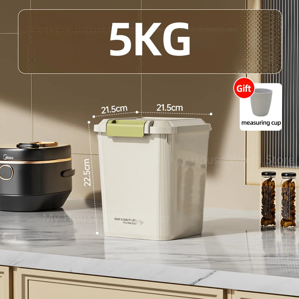 Szczelny Dozownik Zbóż 5KG/10KG – Z Zapięciem, Ochrona przed Owadami, Organizer Kuchenny na Karmę dla Zwierząt